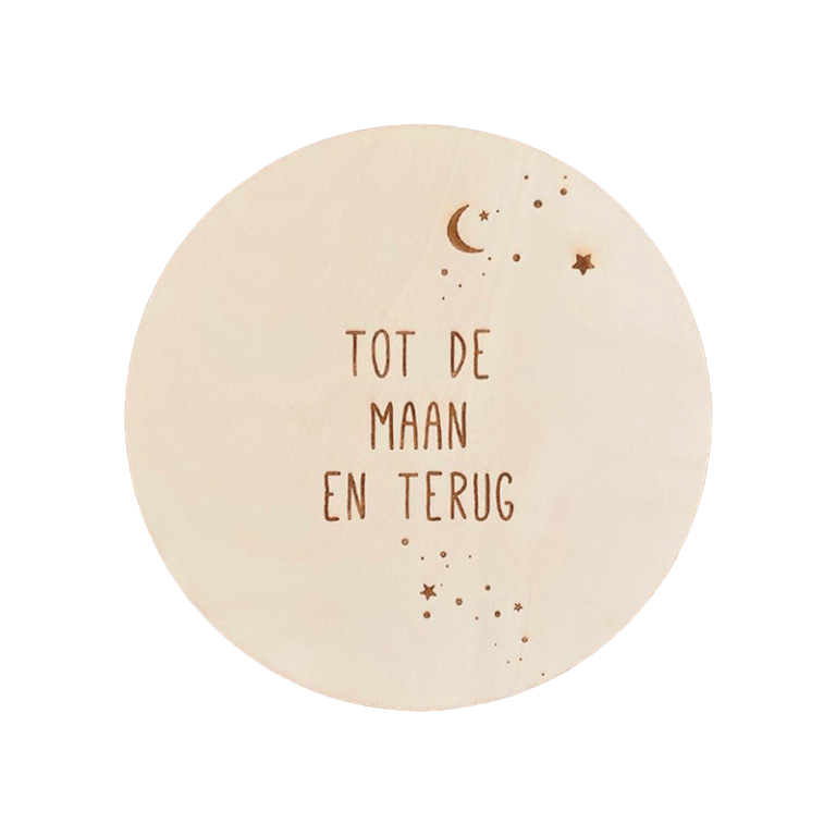 Houten muurcircel tot de maan en terug