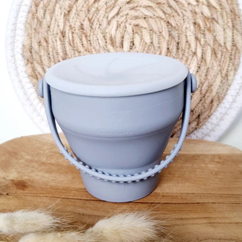 Siliconen opvouwbare snack cup met deksel Grijsblauw