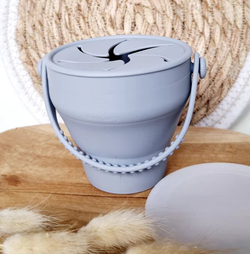 Siliconen opvouwbare snack cup met deksel Grijsblauw