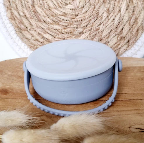 Siliconen opvouwbare snack cup met deksel Grijsblauw