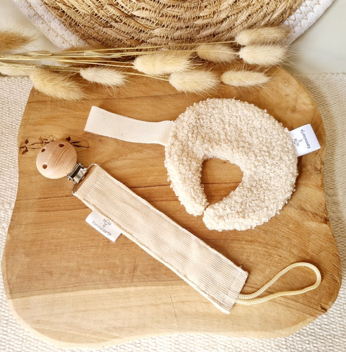 Speenkoord Knuffeldoekje Teddystof Maan Beige